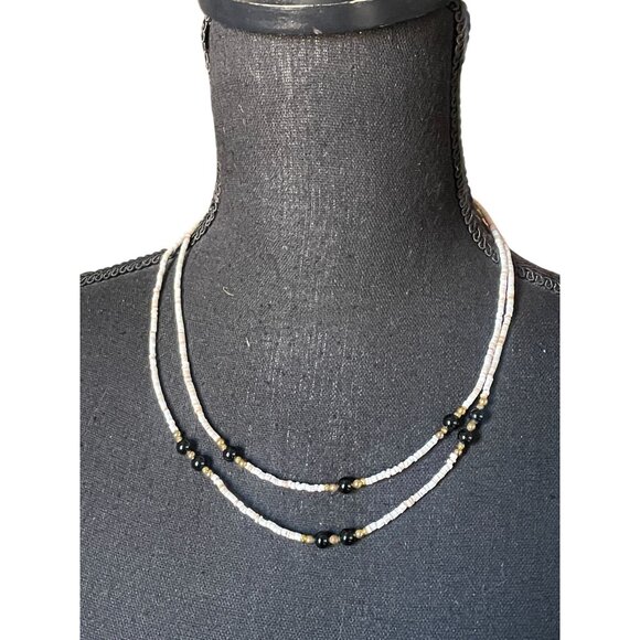 double strand shell necklace white black raw shell gold white - Picture 1 of 6